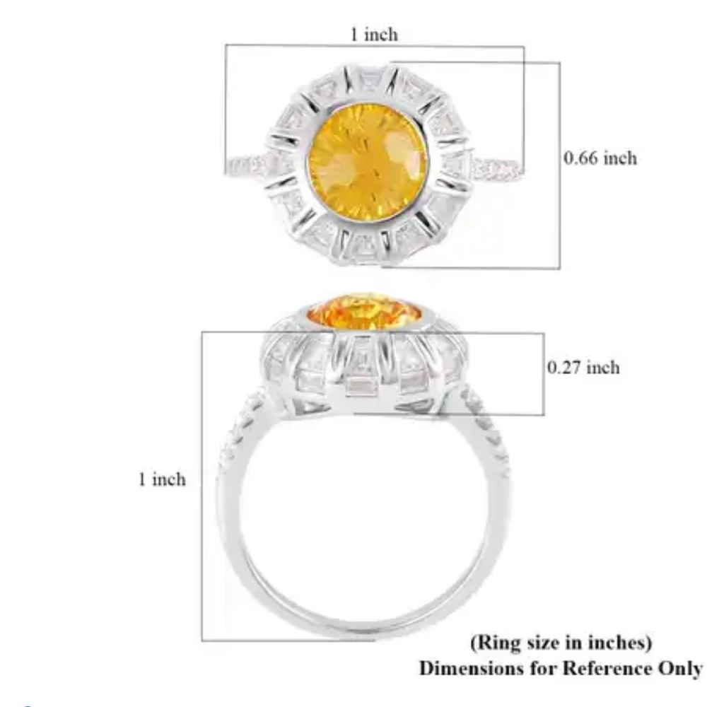 Lustro Stella Yellow and White CZ Halo Ring in Platinum over Sterling Silver - Picture 6 of 8